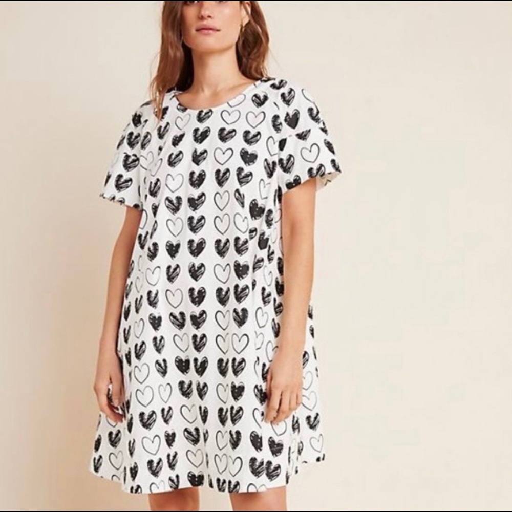 Anthropologie Porridge Black & White Hearts Tunic Dress